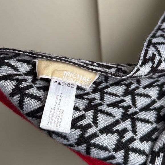 Michael Kors Black and Gray Patterned Scarf with Red Trim - Picture 4 of 4